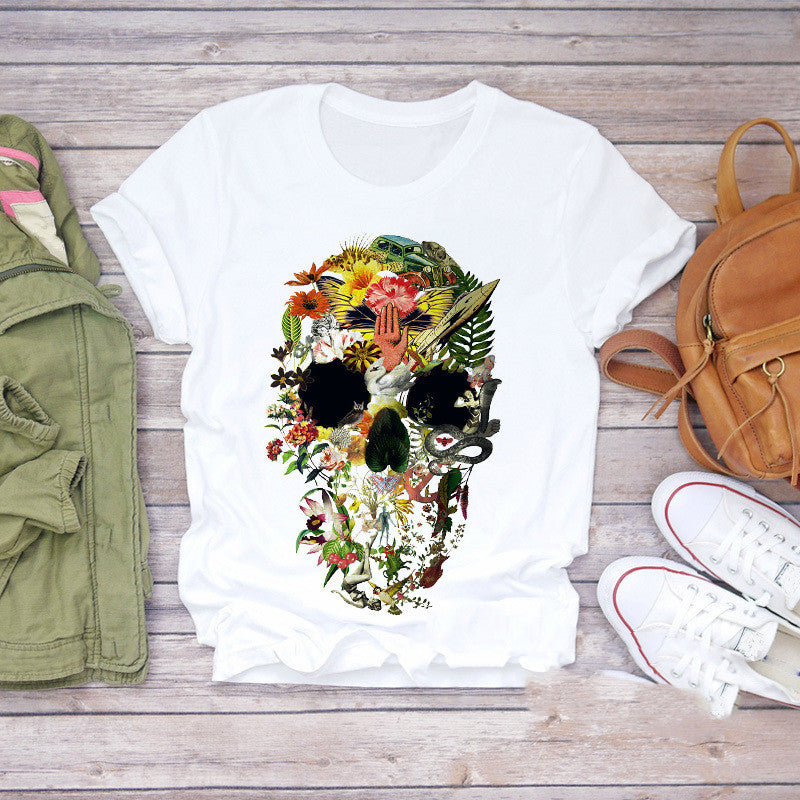 Personalized Plant Butterfly Skull Print Lady T-shirt
