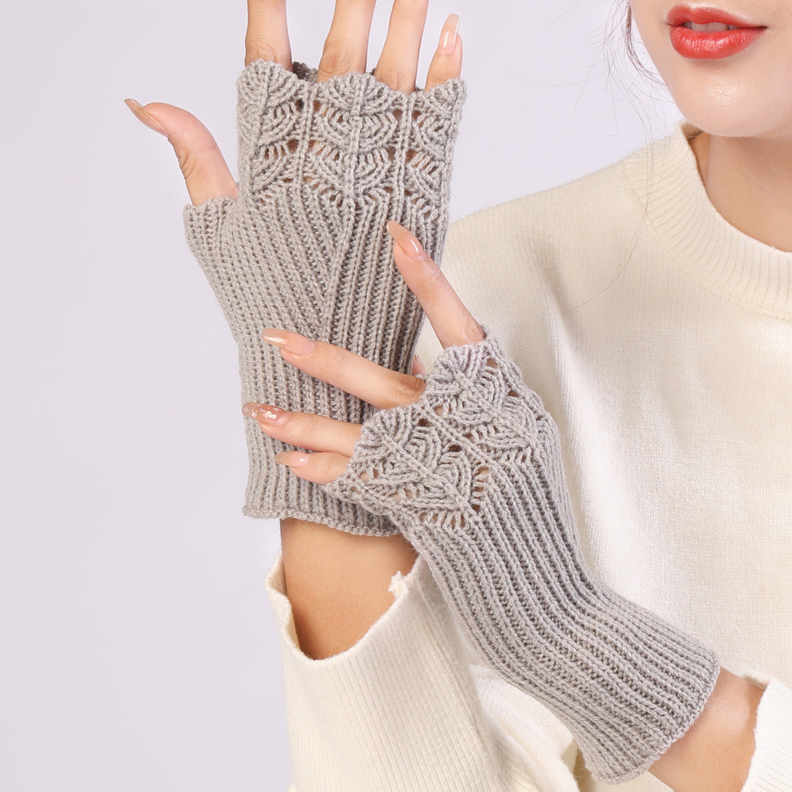Autumn And Winter New Female Students Fashion All-match Knitted Warm Half-fingerless Gloves