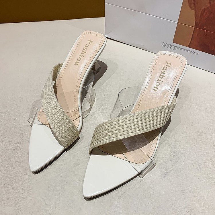 Pointed Stiletto Transparent Cross-strap Sandals And Slippers Women