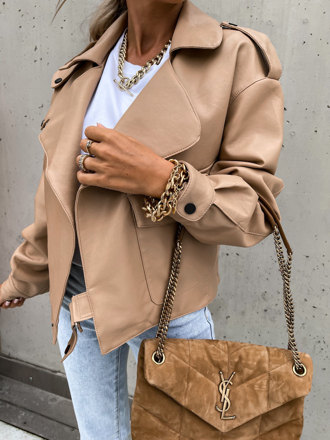 Women PU Leather Top Coat Jacket Loose