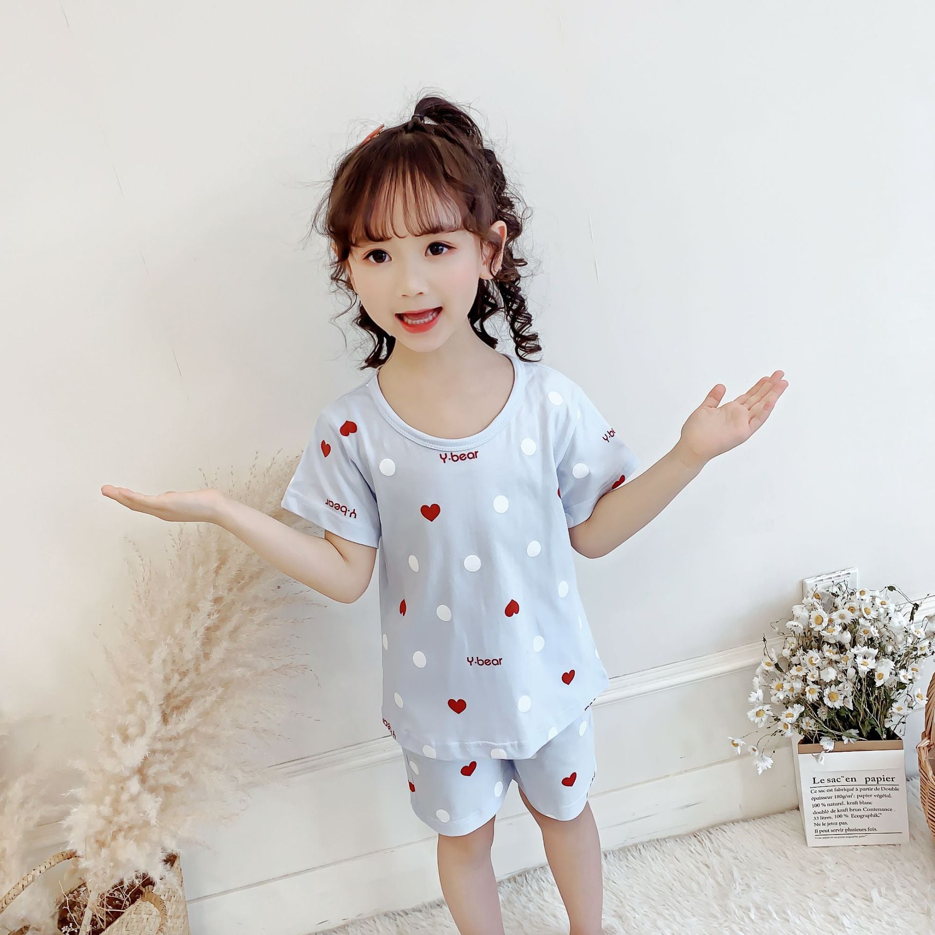 Girls' Pajamas Summer Thin Short-sleeved Cotton Children's Two-piece Suit