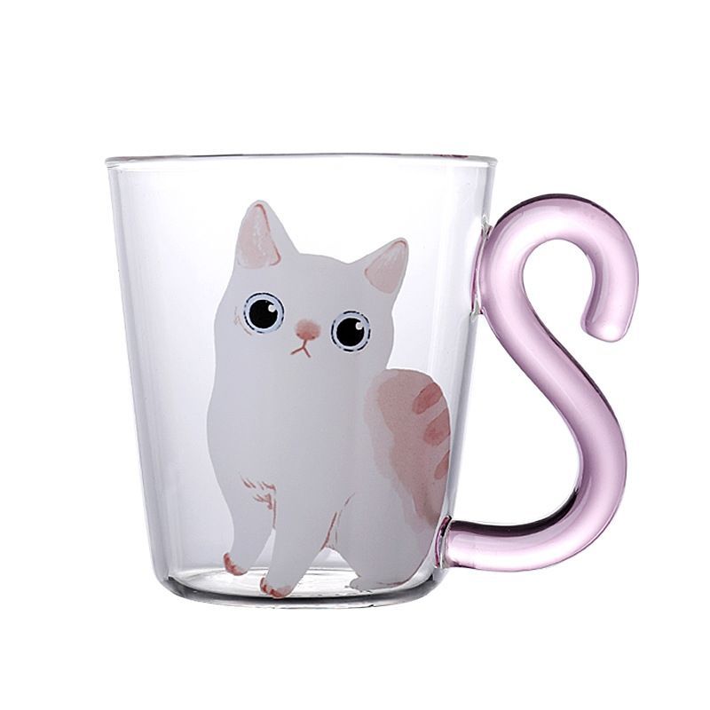 Cartoon Cute Kitten Cup Transparent Glass With Handle