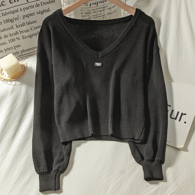 Loose short pullover all-match V-neck sweater