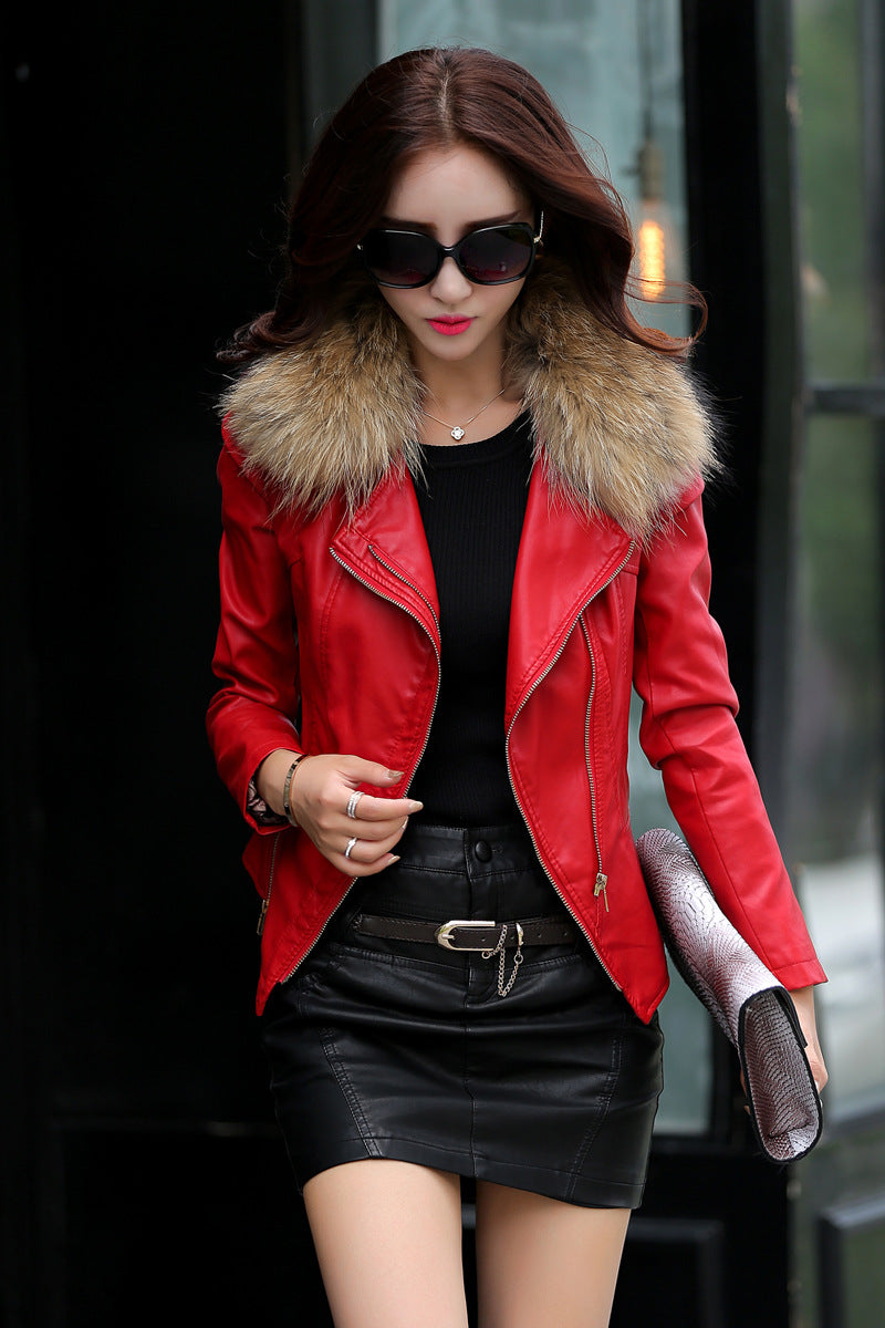 Slim-Fit Plus Cotton Fur Collar Coat Jacket