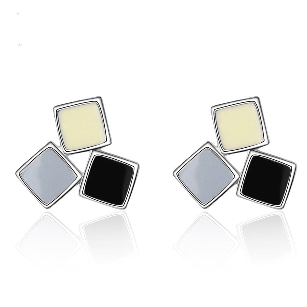 Square mixed color design women's earrings