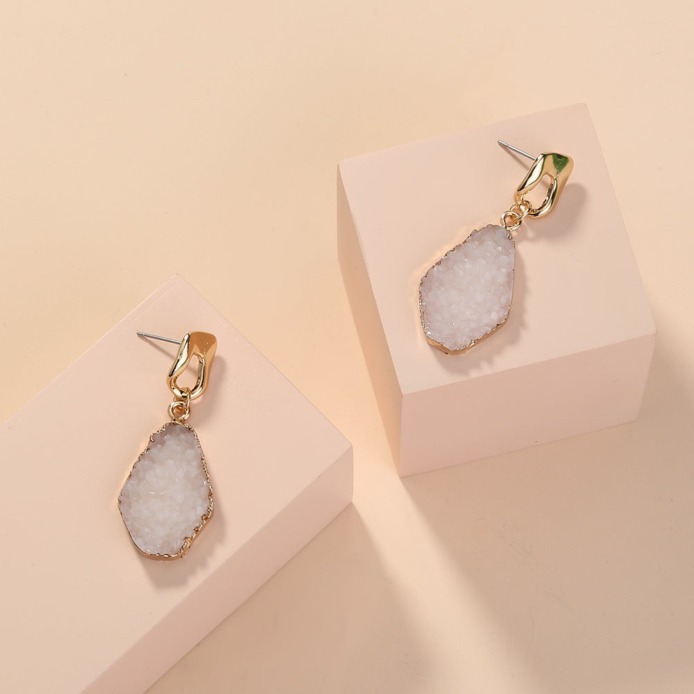 White Imitation natural stone geometric earrings earrings drop earrings, small ears with ear studs