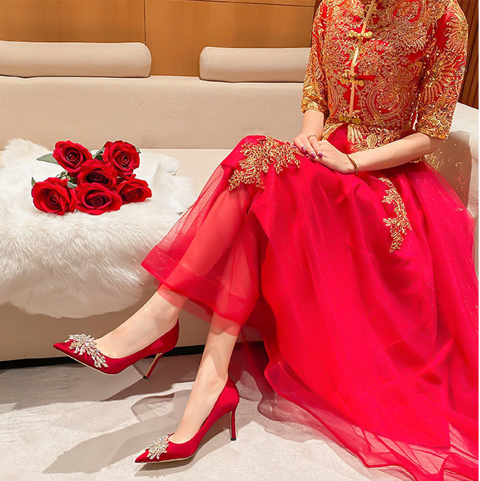 Red Wedding Shoes Female High Heels