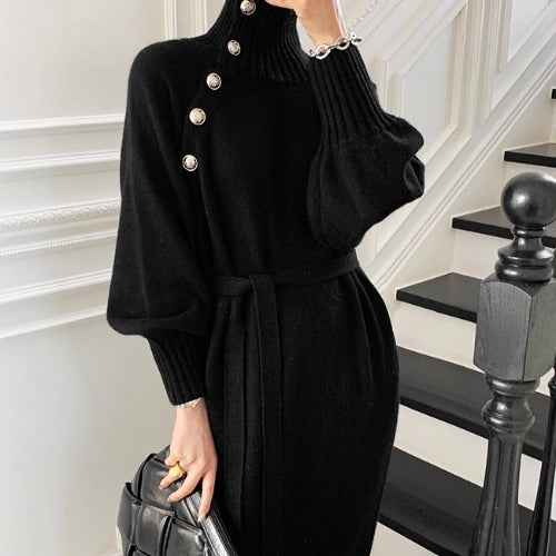 Loose Slimming Knit Dress With Waistband