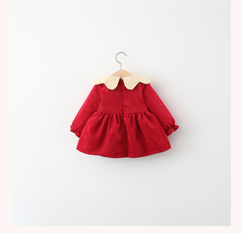 Pure Color Cartoon Bear Bag Corduroy Baby Dress