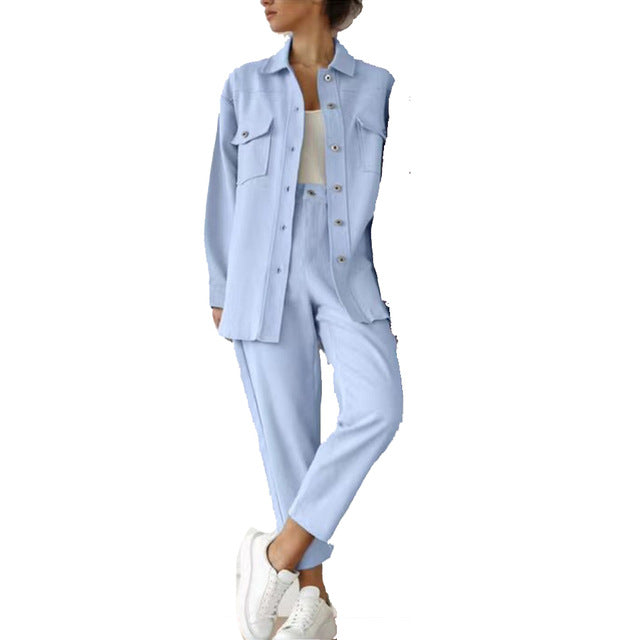 Loose Solid Color Two-piece Sexy Lapel Long-sleeved Jacket Pants