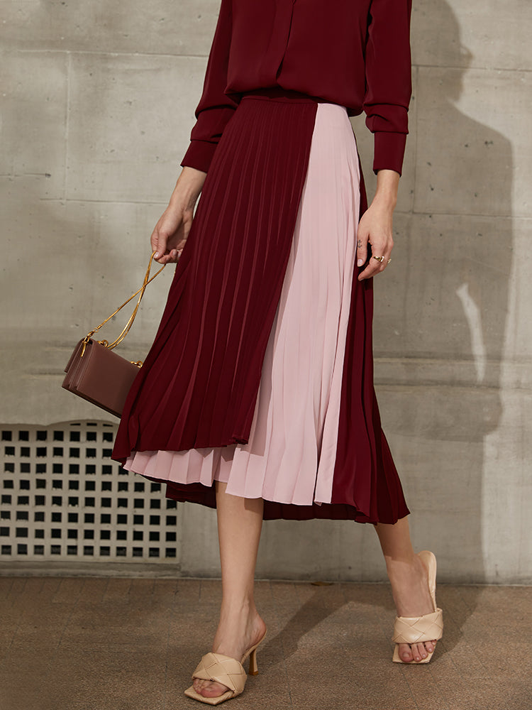 Contrast Color Chiffon Women's High Waist A-line Skirt