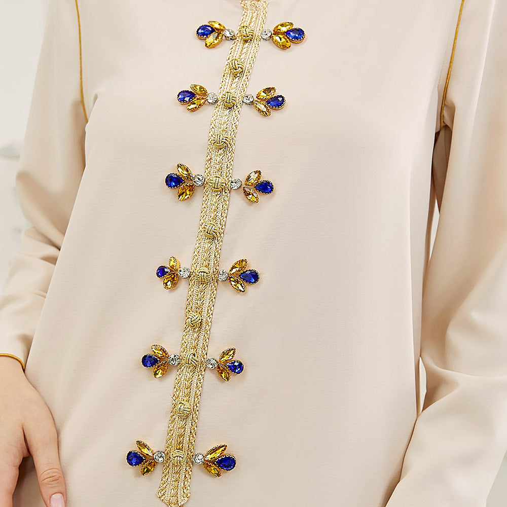 Apricot Gold Edge Hand Sewn Diamond Elegant Long Dress