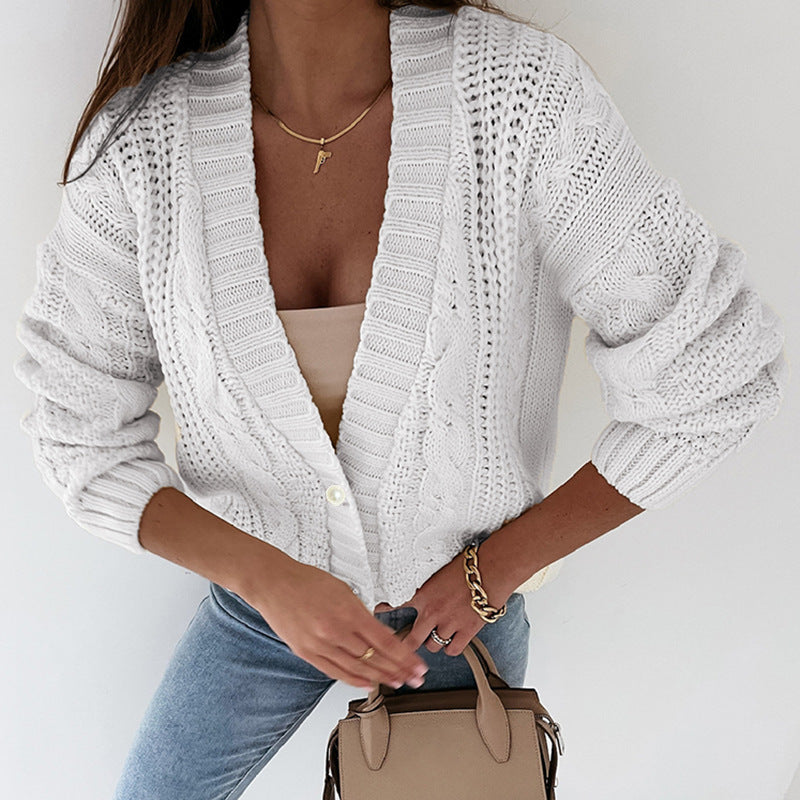 Thick Thread Twisted Rope Twist Button Sweater Cardigan