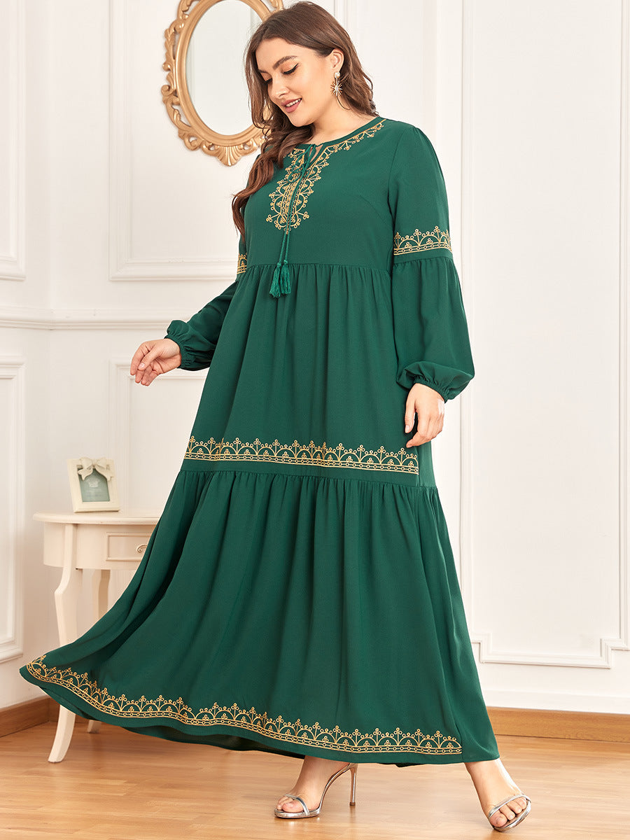 Ladies Fashion Gold Thread Embroidered Long Dress