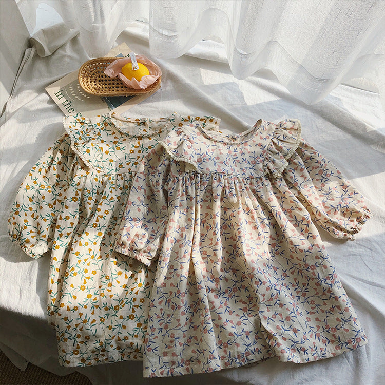 Cotton And Linen Pastoral Style Baby Princess Floral Dress