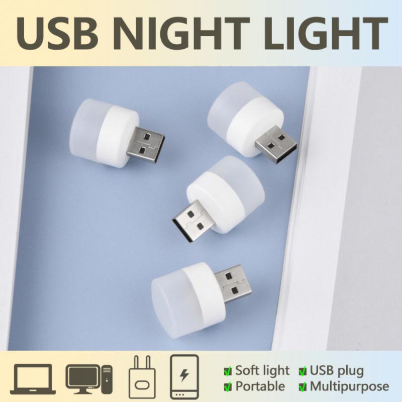 USB Plug Lamp Computer Mobile Power Charging USB Small Book Lamps LED Eye Protection Reading Light Small Round Light Night