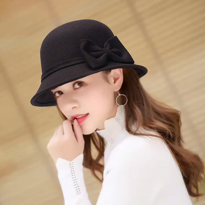 Female Fashion All-match Fisherman Hat With Elegant Dome Bow