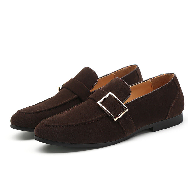 Men's suede peas shoes with belt buckle