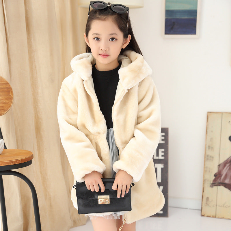 Faux Fur Girls Plush Coat Princess Thickening Rabbit Fur Long Coat