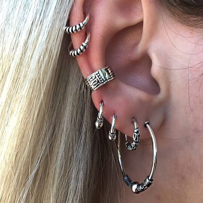 Bohemian retro size C-shaped earrings seven-piece earrings alloy
