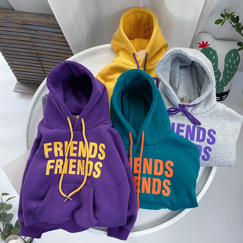 Children's Winter Color Letters Padded Hooded Sweater