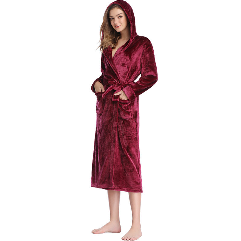 Women's Thick Flannel Long Burgundy Nightgown
