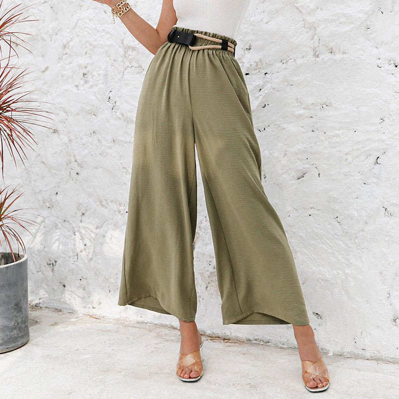 Pure Color Casual Elastic High-waist Straight-leg Trousers