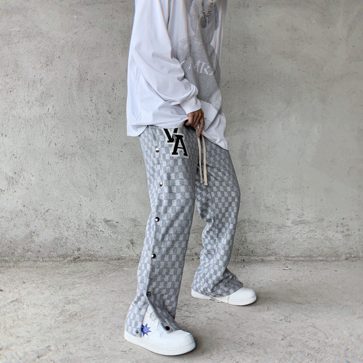 Men's Letter Embroidered Plaid Casual Trousers Street Trend Sports Sweatpants