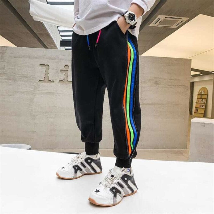Side Zipper Fashion Casual Sports Pants Children's Thread Plus Velvet