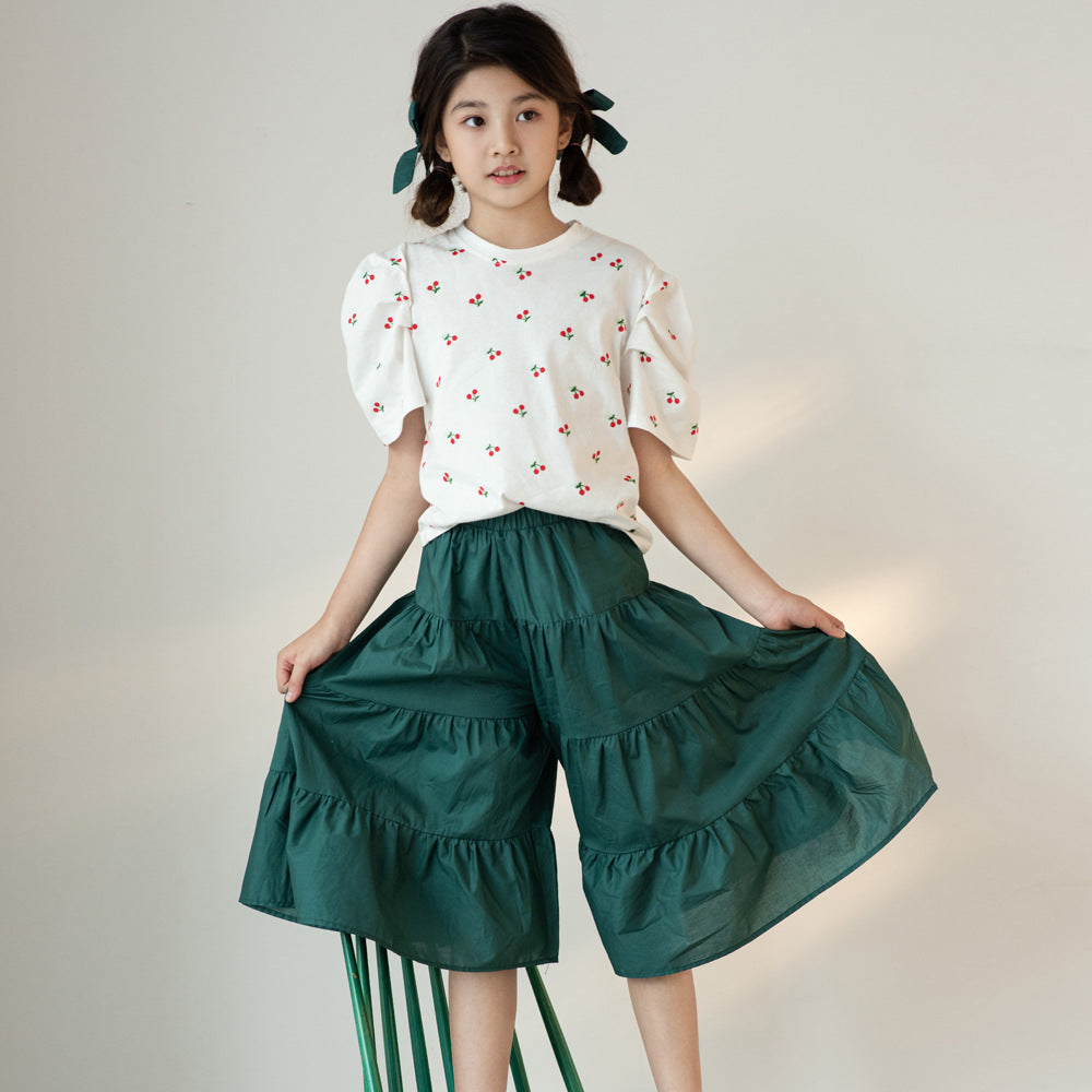 Korean Version Of Morandi Culottes Set Women's Big Kids Casual Pants Set
