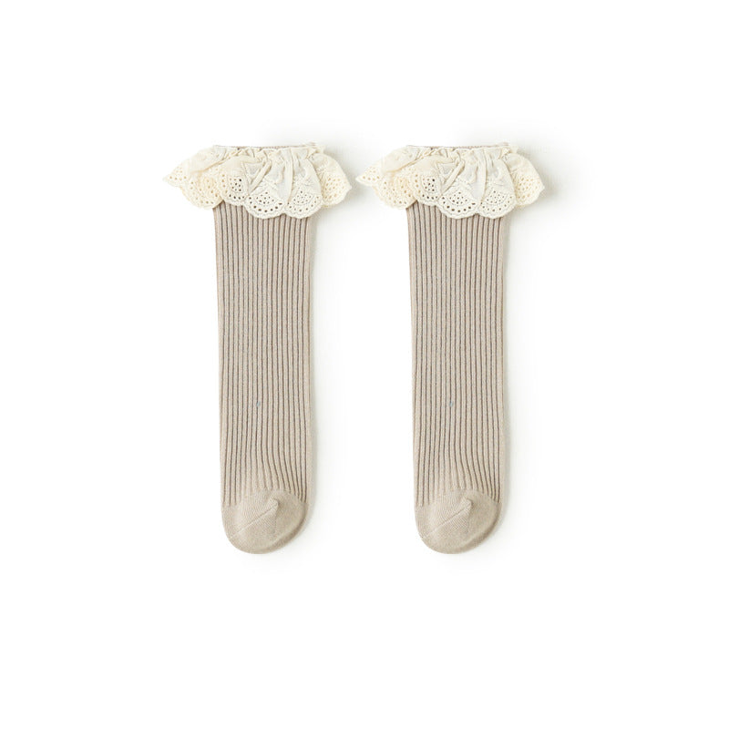 Girls' Heelless Socks Lace In Autumn And Winter