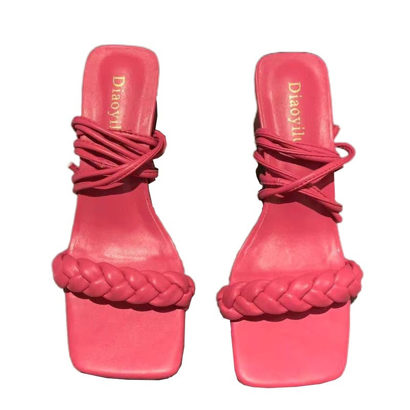 Candy Cross Strap Square  Woven Sandals