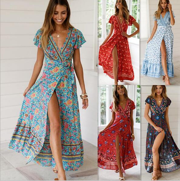 Cross-border new products Amazon summer casual hot holiday print dress sexy long skirt women
