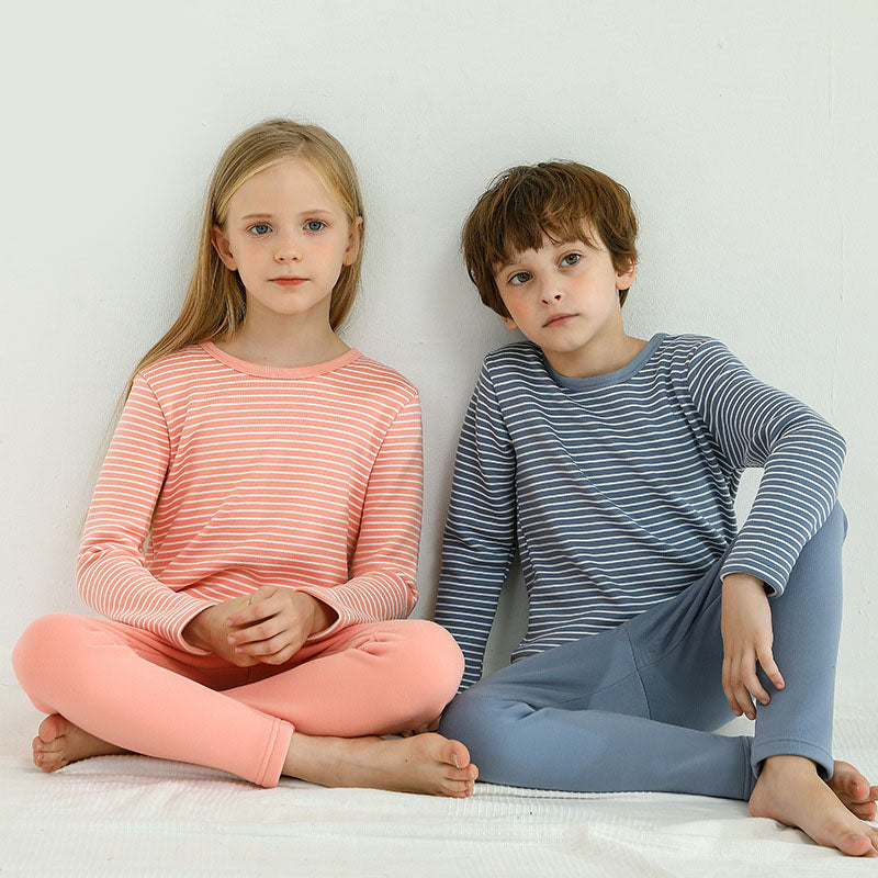 Children's Simple Plus Velvet Thermal Underwear Set