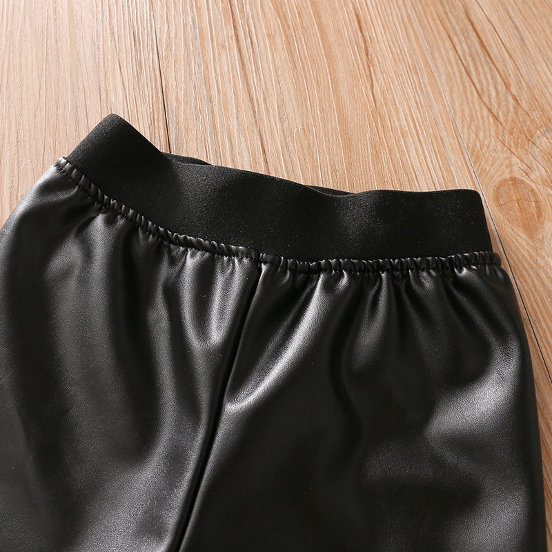 Fashion Children's Warm Slim Leather Pants