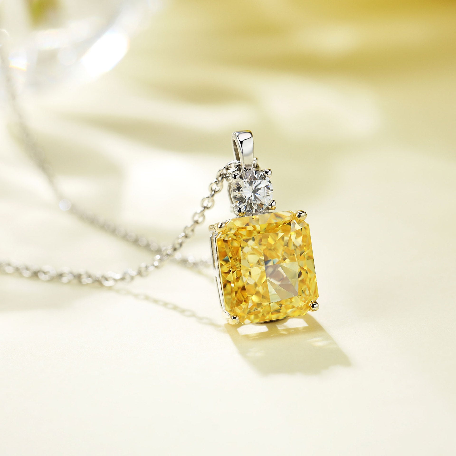 High Carbon Diamond Yellow Ice Flower Silver Necklace For Women