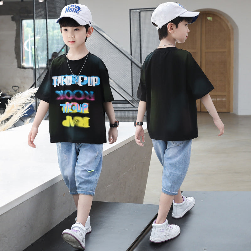 The New Western Style Korean Children's Clothes Are Big Children's Loose And Handsome Two-piece Trend