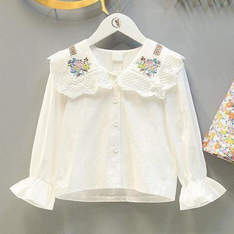 Embroidered Shirt Western Style Floral Half Skirt Children's Twopiece Suit