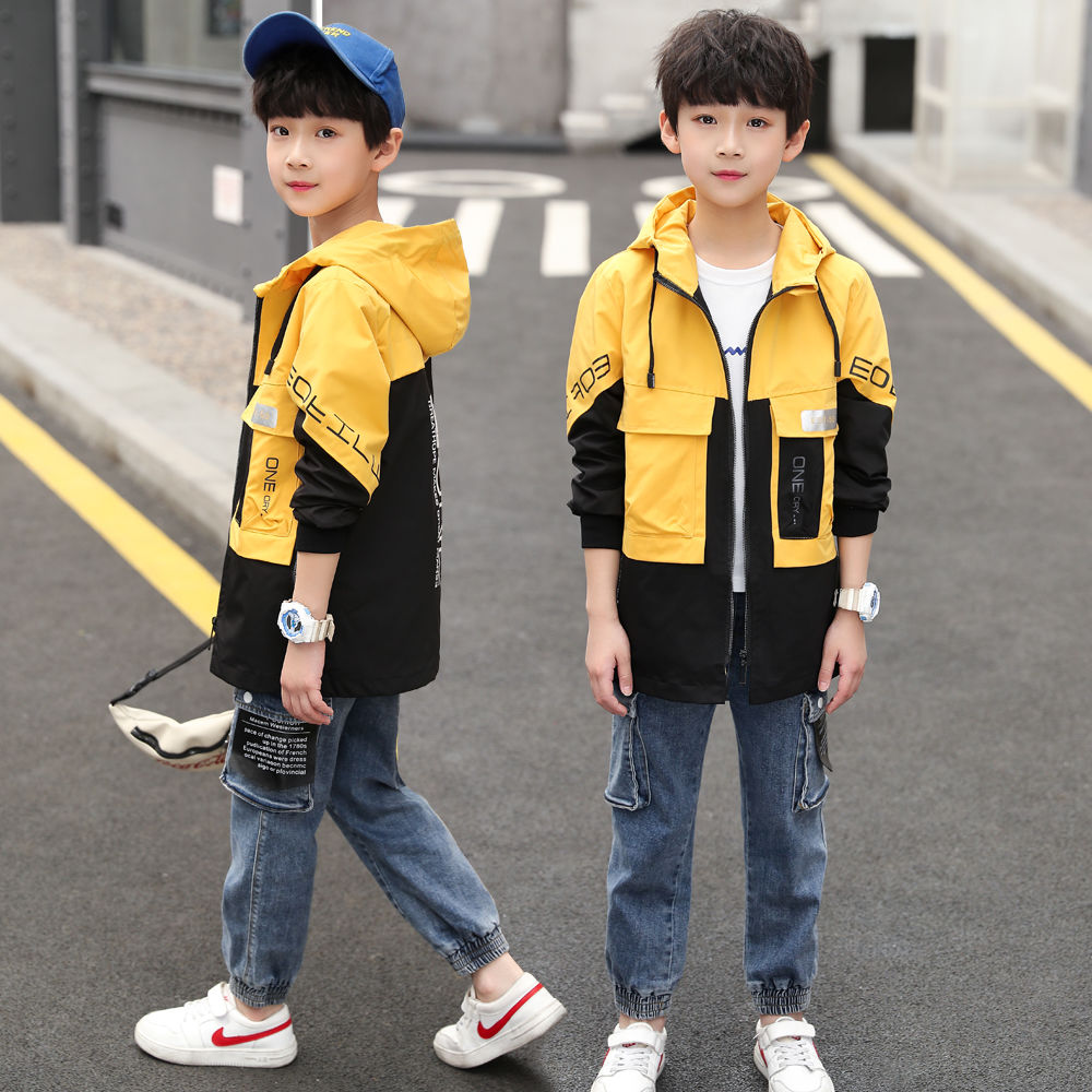 Hooded Middle And Large Children Long Windbreaker Kids Top
