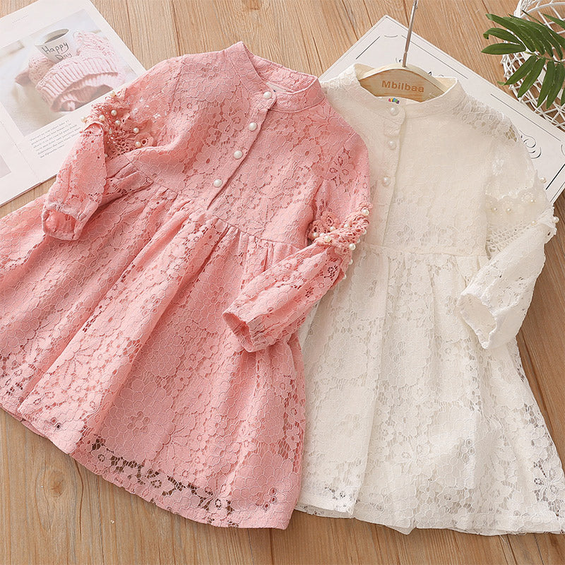 Children's Solid Color Lace Long Sleeve Skirt