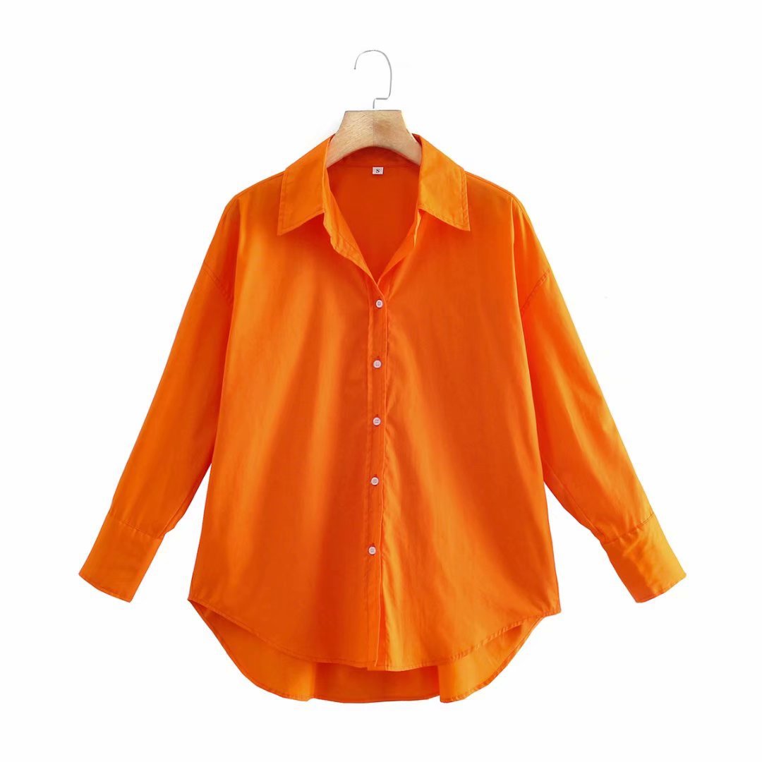 French Retro Slimming Solid Color Casual Poplin Shirt