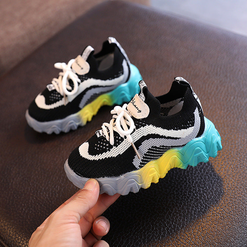 Striped Flying Woven Sneakers Small And Medium Children's Shoes