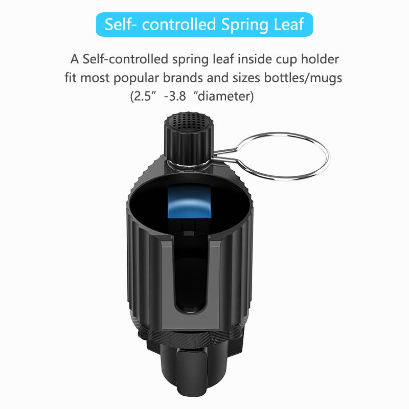 A self-controlled spring leaf inside cup holder fit brands and sizes bottles and mugs