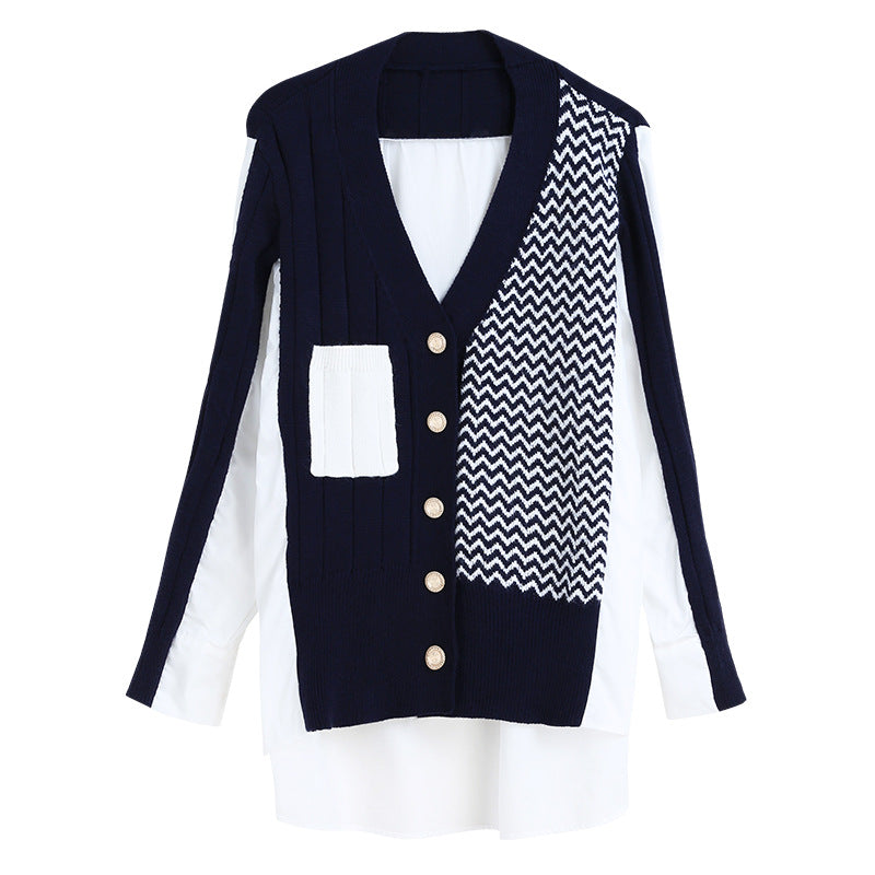 Outer Cardigan Women's Mid-length Knitted Stitching Jacket
