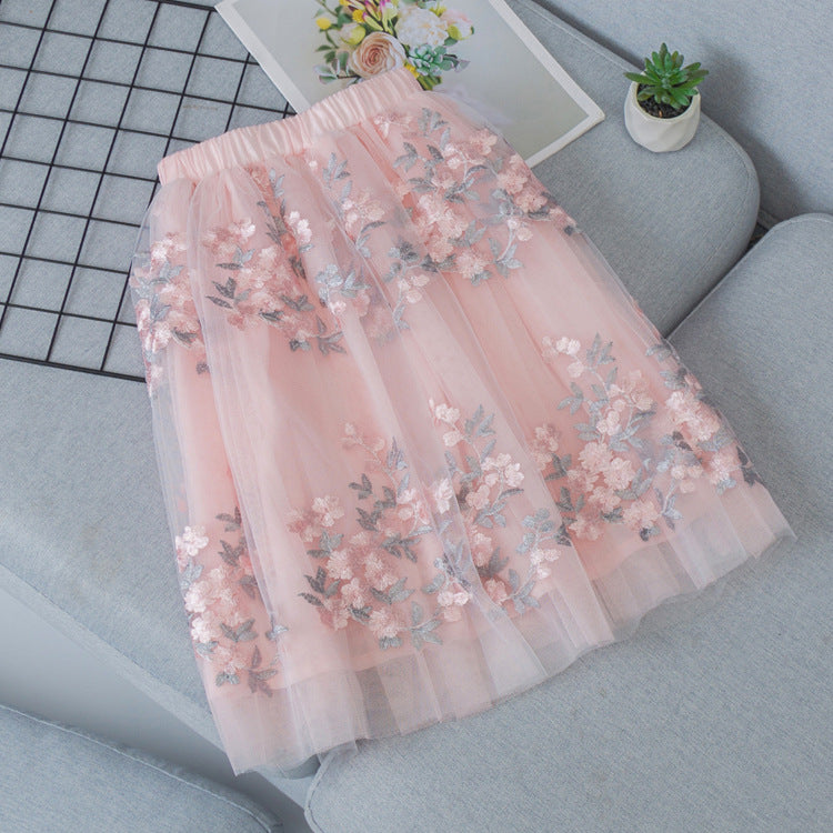 Girls Casual Mesh Floral Tutu Skirt