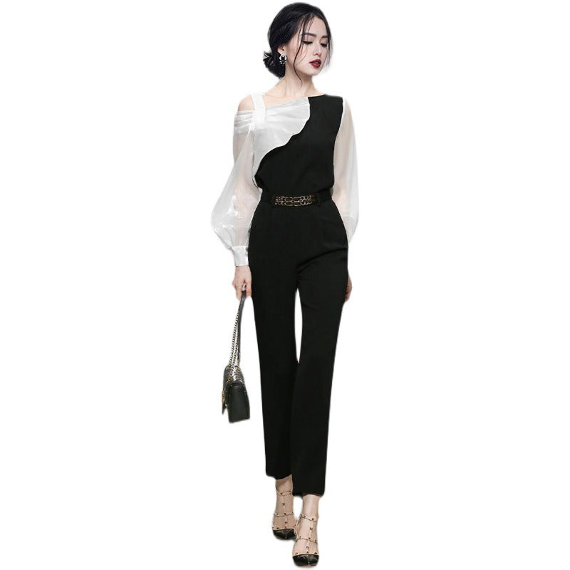 Light And Luxurious Temperament Black And White Contrast Suit Women