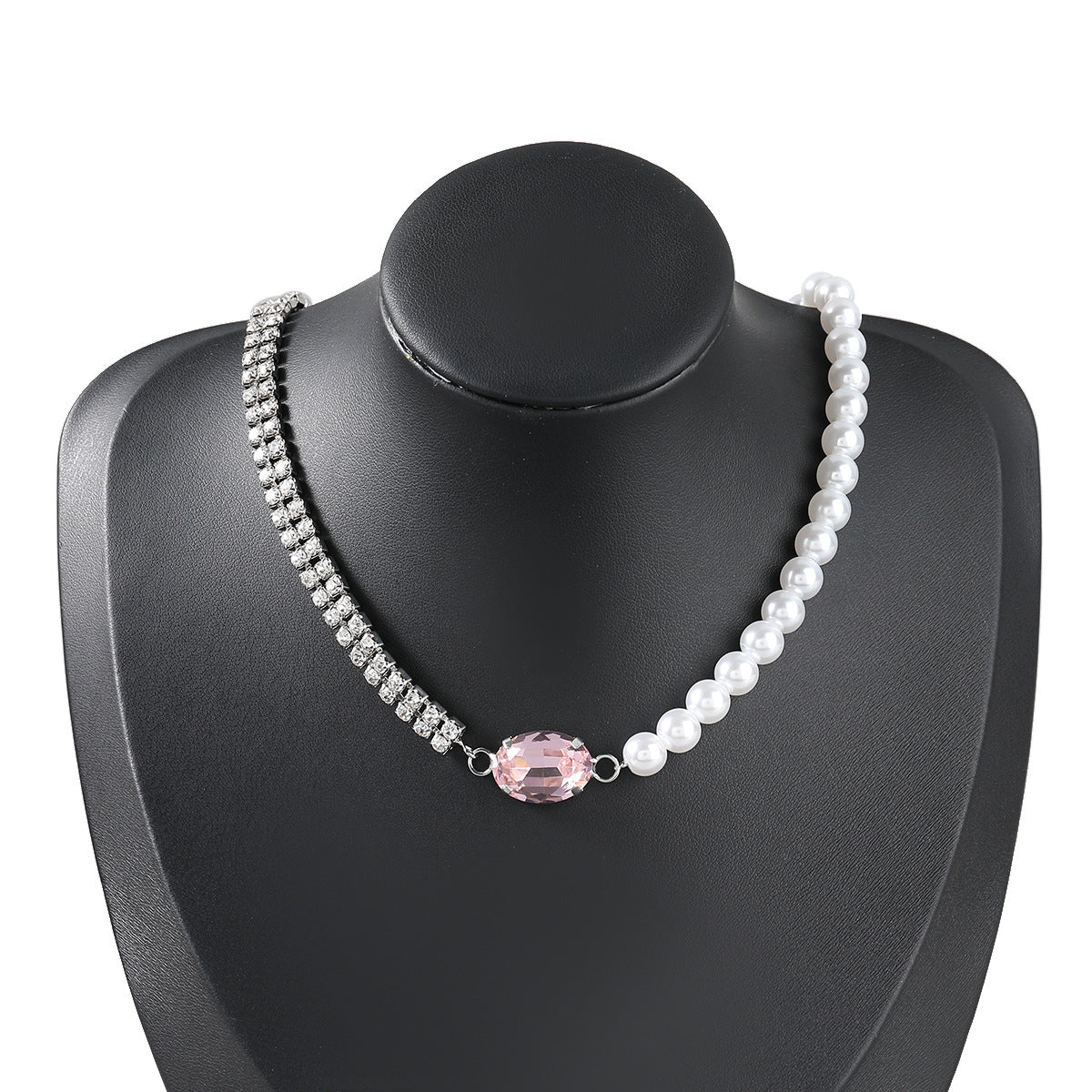 Alloy Imitation Pearl And Diamond Geometric Necklace