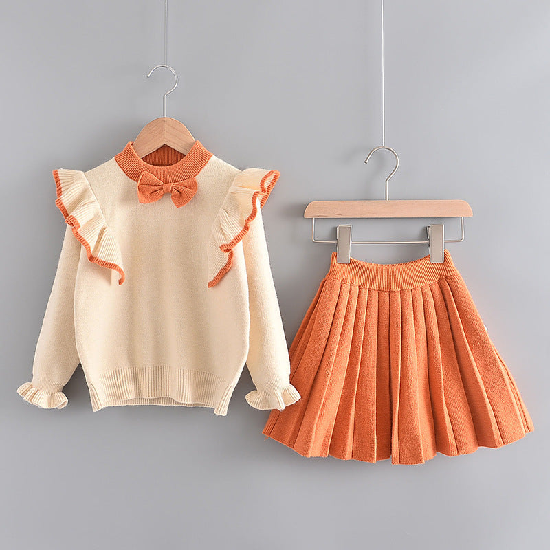Girls flying sleeve knitted sweater suit