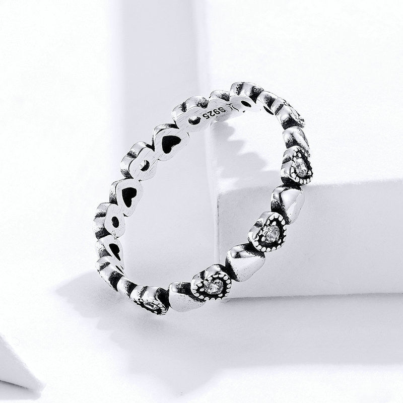 Sterling Silver tail Ring with hearts from zicron