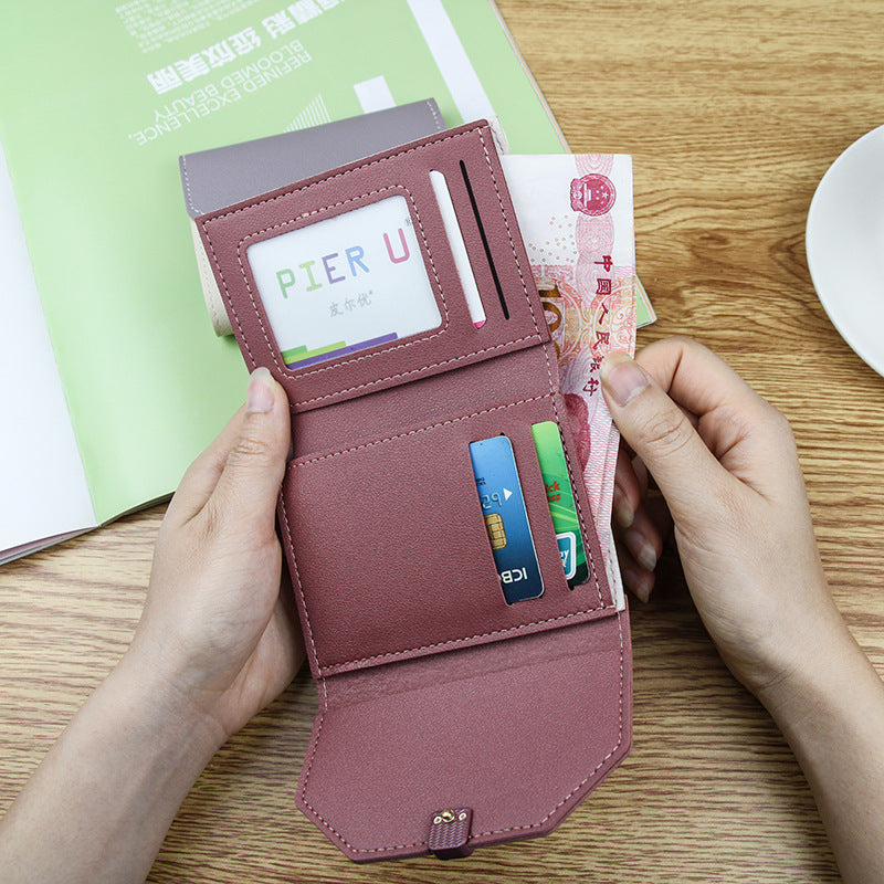 Women's Coin Purse Tri-fold Contrast Color Buckle Short Student Wallet